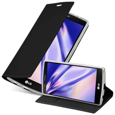 Abbildung von Cadorabo Hülle kompatibel mit LG G4 / Plus aus Premium Kunst Leder Flip Klappbare Stoßfeste Magnetische [Standfunktion] [Kartenfächern] Cover für Tasche in Schwarz