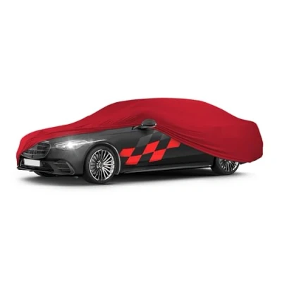 Abbildung von Walser Premium Abdeckung Auto Indoor Stretch Plus Qualitätssieger Sehr Gut* Autoabdeckung Winter Autogarage Autoplane Abdeckplane XL rot