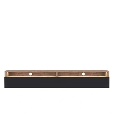 Abbildung von Selsey REDNAW TV Schrank/modernes Board für Wohnzimmer, stehend/hängend, 180 cm breit (Wotan Eiche Matt/Schwarz Hochglanz mit LED)