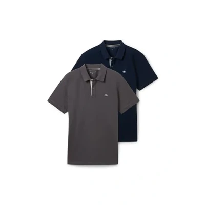 Abbildung von TOM TAILOR Herren 1044879 Doppelpack Poloshirt Basic mit Logo Print, 10899 Tarmac Grey, M