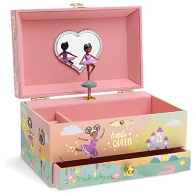 Abbildung von Jewelkeeper Musikalische Schmuckaufbewahrungsbox für Mädchen mit ausziehbarer Schublade und schwarzer Ballerina, Little Queen Design Somewhere Over the Rainbow Melodie