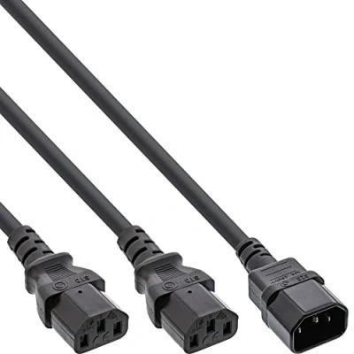 Abbildung von InLine 16633 Netz Y Kabel, Kaltgeräte, 1x IEC C14 auf 2x C13, 1,8m