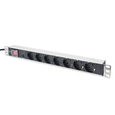 Abbildung von DIGITUS 19&quot; Steckdosenleiste 7 Abgriffe 1HE 250VAC 50/60Hz 16A 4000W Mit Überlastschutz Für 19 Zoll Netzwerk und Serverschränke