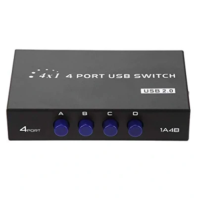 Abbildung von ASHATA 2/4 Port USB 2.0 Sharing Switch, Umschalter Schaltkasten Switch Box Hub,Manuelle Umschaltbox Switcher Adapter für PC Computer Drucker Scanner Schwarz(4 Port)