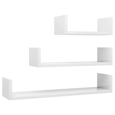 Abbildung von vidaXL 3X Wandregal U förmig Hängeregal Lounge Bücherregal Wandboard Dekoregal Schweberegal CD DVD Regal Wand Deko Hochglanz Weiß Holzwerkstoff