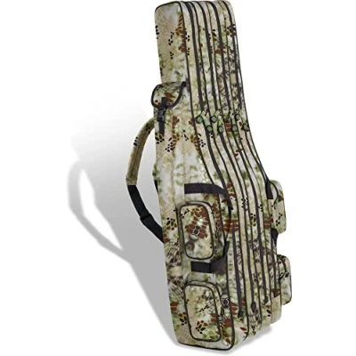 Abbildung von Rutentasche Rod Case Angelkoffer Futteral mit 2, 3 oder 4 Ruten Fächern, Verschiedene Längen wählbar stark wasserabweisender Fishing Rucksack Farbe Wald Camo Innenfächer Größe 170 cm