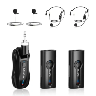 Abbildung von KIMAFUN 2.4G Drahtloses Headset und Lavalier Mikrofon für 2 Personen, Kabelloses Ansteckmikrofon Wireless Verstärkung, Unterricht, Meetings, Interviews, Reden, Seminare, G70(2TX+1RX)
