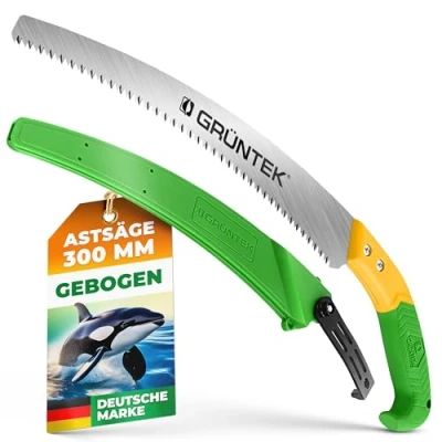 Abbildung von GRÜNTEK ORCA Gartensäge 300mm Gebogene Astsäge mit 65Mn Kohlenstoffstahl, 7 Zähnen/Zoll, Ergonomischem 2 Komponenten Griff und ABS Holster Gürtel Schlaufe