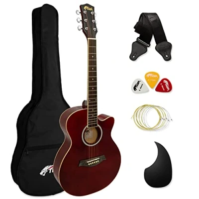 Abbildung von TIGER ACG1 RD Small Body Akustikgitarre, mit Stahlsaiten bespannte Akustikgitarre für Anfänger, Rot