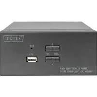 Abbildung von DIGITUS KVM Switch HDMI 2 Port Dual Display PC Monitore 1x Maus, Tastatur &amp; Audio für Computer UHD 4K@30Hz (3840 x 2160p) Hot Key Umschalter USB 2.0 Hub Schwarz