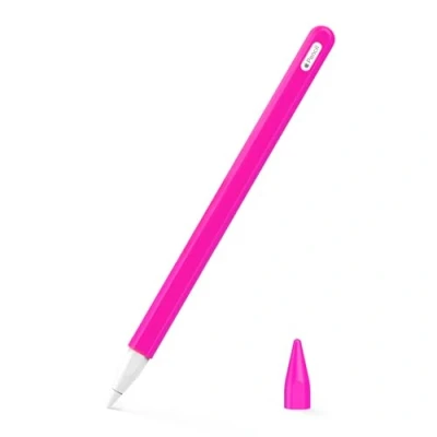 Abbildung von MoKo Hülle Kompatibel mit Apple Pencil Pro/Apple 2. Generation, 【2 Stück】 1 Stifthülle &amp; Spitzehülle Magnetisch Aufladung Doppelklick Touch Funktion Ausziehbar Schutzhülle, Pitaya Rot