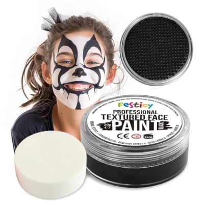 Abbildung von Festicy Profi Theaterschminke Schwarz, 20g, inkl. Schwamm EN 71 3 &amp; Reach Zertifiziert Ideal als Schminke Fasching Karneval Für min. 30 Gesichter Kinderschminke, sicher hautfreundlich