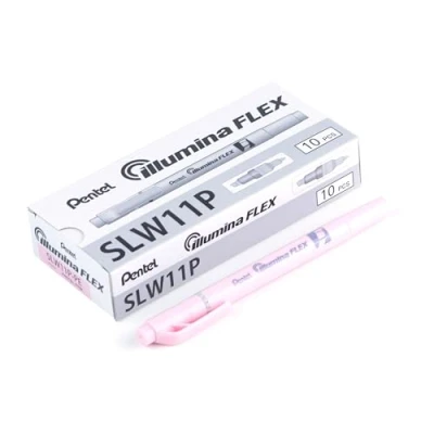 Abbildung von Pentel SLW11P PE Illumina Flex Textmarker in Pastellfarben mit Doppelspitze zum Hervorheben, Unterstreichen, Markieren und Akzente setzen, schlanke Stiftform, rosa, 10 Stück