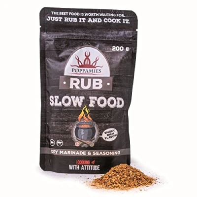 Abbildung von Poppamies Slow Food BBQ Rub 100% natürliches Gewürz Trockenmarinade und perfekte Gewürzmischung für langsam gegartes Räuchern Probieren Sie es auch mit Steaks Großpackung (200g)