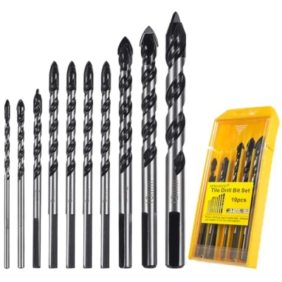 Abbildung von HPMAISON Fliesenbohrer Glasbohrer Set, 10 Stück Set für Porzellan, Keramik, Fliesen, Beton, Ziegelwand, Glas, Spiegel, Kunststoff, Mauerwerk und Holz (3,4,5,6,6,8,8,10,10,12mm)