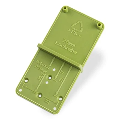 Abbildung von SO TECH® Bohrschablone EasyGreen Bohrlehre für Topfbohrungen Ø 26 und 35 mm, 32er Lochreihen Exzenter Verbindungsbeschläge
