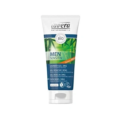 Abbildung von Lavera Duschgel 3 in 1 Men Sensitive Guarana Bio und Bambus Vegan Kosmetik natürlichen Pflanzenwirkstoffen 100% Natur (200 ml)