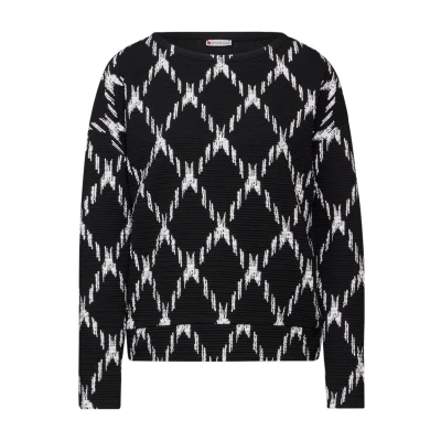 Abbildung von Street One Struktur MIT Karomuster Langarmshirt, Damen, Größe: 34, Schwarz