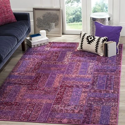 Abbildung von SAFAVIEH Boho Teppich für Wohnzimmer, Esszimmer, Schlafzimmer Monaco Collection, Kurzer Flor, Lila und Multi, 122 X 170 cm