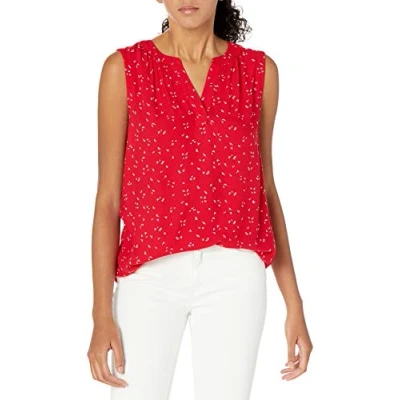 Abbildung von Amazon Essentials Damen Ärmelloses, gewebtes Hemd, Rot Blatt, XL