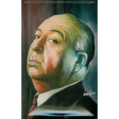 Abbildung von Buddel Bini Versand Blechschild Alfred Hitchcock Werbeschild Schild Nostalgieschild