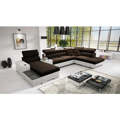 Abbildung von All4All Ecksofa mit Schlaffunktion Ponti 368 cm x 227 Wohnlandschaft U Form Schlafsofa Bettkasten XXL Sofa Groß Gewebe Kunstleder Linke Seite Braun/Weiß Modern 26