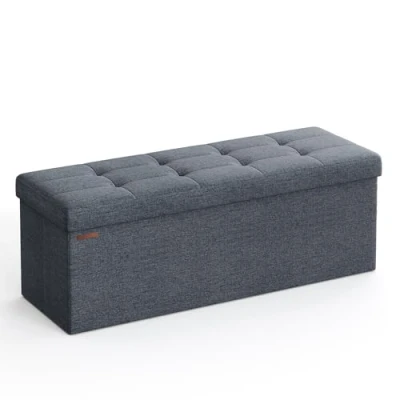 Abbildung von SONGMICS 110 cm Sitzbank mit Stauraum, klappbare Sitztruhe, Aufbewahrungsbox, Fußbank, helldenimblau LSF077Q01