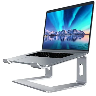 Abbildung von SOUNDANCE Laptop Ständer, Aluminium Computer Erhöhung, ergonomischer Ständer für den Schreibtisch, Metall Halterung, kompatibel mit 10 bis 15,6 Zoll Notebook Computern, Silber