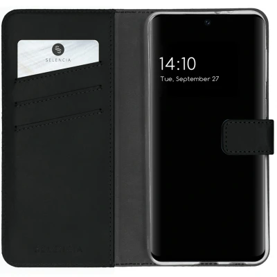 Abbildung von Samsung Galaxy S21 FE Hülle Echtleder Selencia Klapphülle Handyhülle Schwarz