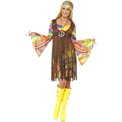 Abbildung von Smiffys Hippie Kostüm Groovy Party Kleid für Fasching, Peace, Love und bunte Farben