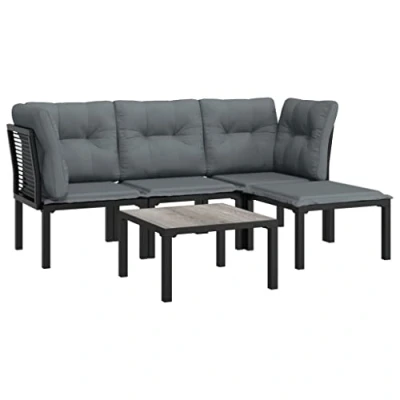 Abbildung von vidaXL Gartenlounge Set 5 tlg. Garten Lounge Schwarz und Grau Poly Rattan, (1 tlg)