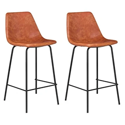Abbildung von Happy Garden 2er Set Vintage Barhocker Lucien Cognac Sitzhöhe 65cm, im Retro Stil mit Rückenlehne und Fußstütze, Metallgestell