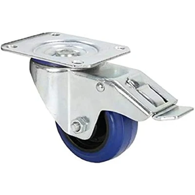 Abbildung von Adam Hall 372091 Gelenk Laufrolle, 80mm mit blauem Rad und Bremse