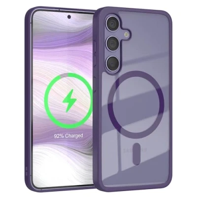 Abbildung von EAZY CASE Crystal TPU Hülle kompatibel mit Samsung Galaxy S24 Qi Charging, Silikon Kameraschutz, Slimcover, Handyhülle, Silikonhülle, Backcover, Durchsichtig, Transparent/Lila