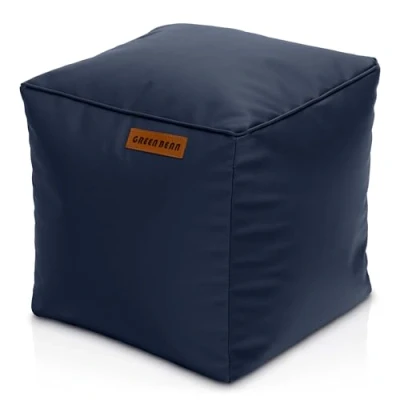 Abbildung von Green Bean Sitzhocker aus Kunstleder Pouf mit EPS Perlen Füllung 40 x cm perfekte Ergänzung zum Sitzsack Sitzwürfel Sitzkissen Hocker Fußhocker Dunkelblau