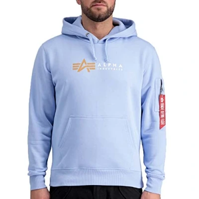 Abbildung von Alpha Industries Label Kapuzenpullover, Herren, Größe: Small, Light blue