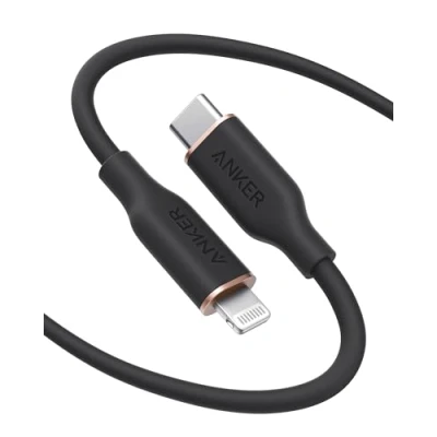Abbildung von Anker Powerline III Flow, USB C Lightning Kabel, 180cm auf Kabel kompatibel mit iPhone 14/13/12/11 Serie, AirPods Pro, MFi Zertifiziert, Silikagel (in Nachtschwarz)
