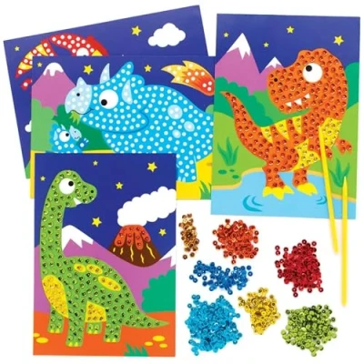 Abbildung von Baker Ross FE115 Dinosaurier Pailletten Kunstsets, 4 Stück; Basteln Sie Ihre eigenen Kinder kreative Aktivitäten für Kinder; Dekorieren Ihr eigenes Kunst und Bastelprojekt