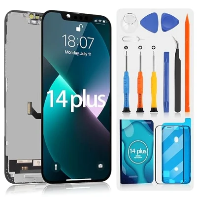 Abbildung von LCD Display für iPhone 14 Plus, Display, Touchscreen, Ersatz, zusammengebaut 14Plus A2632, A2885, A2888, A2887, A2886, mit Kit, Schwarz