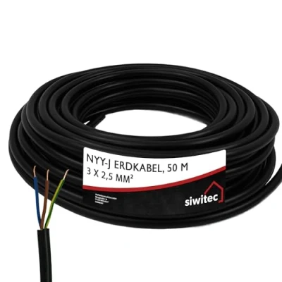 Abbildung von siwitec NYY Kabel, J 3x2,5 mm², 50 m, Erdkabel, Installationskabel, Erdleitung, Kabelring Made in Germany