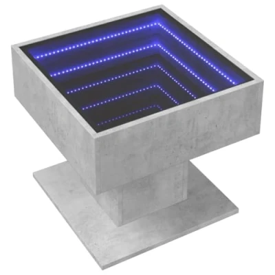 Abbildung von vidaXL LED Couchtisch, Beistelltisch mit Infinity Spiegel, Kaffeetisch Sofatisch für Wohnzimmer, Wohnzimmertisch, Betongrau Holzwerkstoff