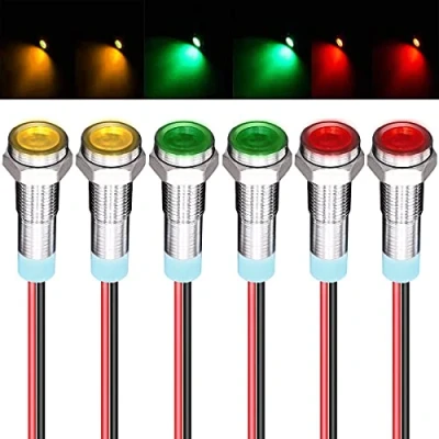 Abbildung von GUUZI 6pcs 12V 24V 6mm LED Panel Pilot Dash Warnlicht Kontrollleuchte Lampe Glühbirnen Richtungs (Rot/Gelb/Grün)