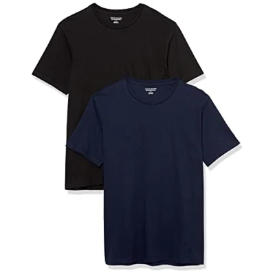 Abbildung von Amazon Essentials Herren Kurzärmelige T Shirts mit V Ausschnitt, 2er Pack, Schwarz/Marineblau, L