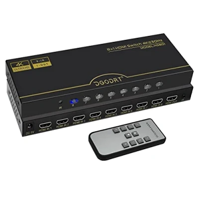 Abbildung von 4K 30Hz HDMI Umschalter 8 in 1 Out,8 Port Automatisch Switcher Mit 5V Netzkabel + IR Infrarot Empfänger,Umschaltung für Xbox,PS4,HDTV,TV Stick,Blu Ray