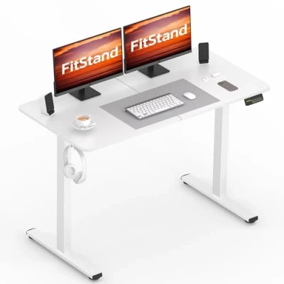 Abbildung von FitStand FQ1 120x60cm höhenverstellbarer Schreibtisch Electric Lift Desk mit Tischplatte, Stehpult, Computertisch Haken, Kindersicherung, Memory Funktion für Büro und Zuhause Weiß