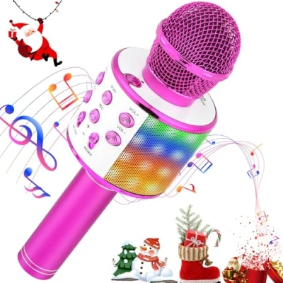Abbildung von MOOKLIN ROAM Drahtloses Bluetooth Karaoke Mikrofon für Kinder, Tragbarer 4 in 1 Maschinenlautsprecher, Heim KTV Player mit Aufnahmefunktion, Kompatibel Android iOS und PC (pink)