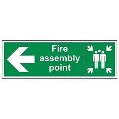 Abbildung von vsafety 17021bj r Pfeil links &#039;Schild &quot;Fire Assembly Point, 1 mm starrer Kunststoff, Landschaft, 450 x 150