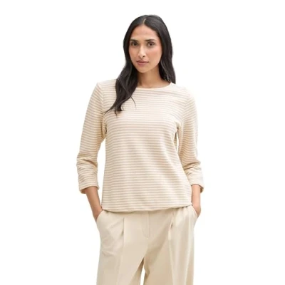 Abbildung von TOM Tailor Structured Langarmshirt, Damen, Größe: Medium, Beige/off white