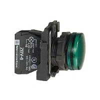 Abbildung von Schneider Electric Harmony XB5, Pilot Kontrollleuchte, Kunststoff, einfarbige Linse, integrierte LED, industrielle Steuerung, 22 mm Halterung, 24 V Wechsel /Gleichspannung, XB5AVB3, Grün