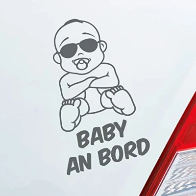Abbildung von Hellweg Druckerei Baby an Bord on Tour Junge mit Sonnenbrille Auto Aufkleber Sticker Heckscheibenaufkleber